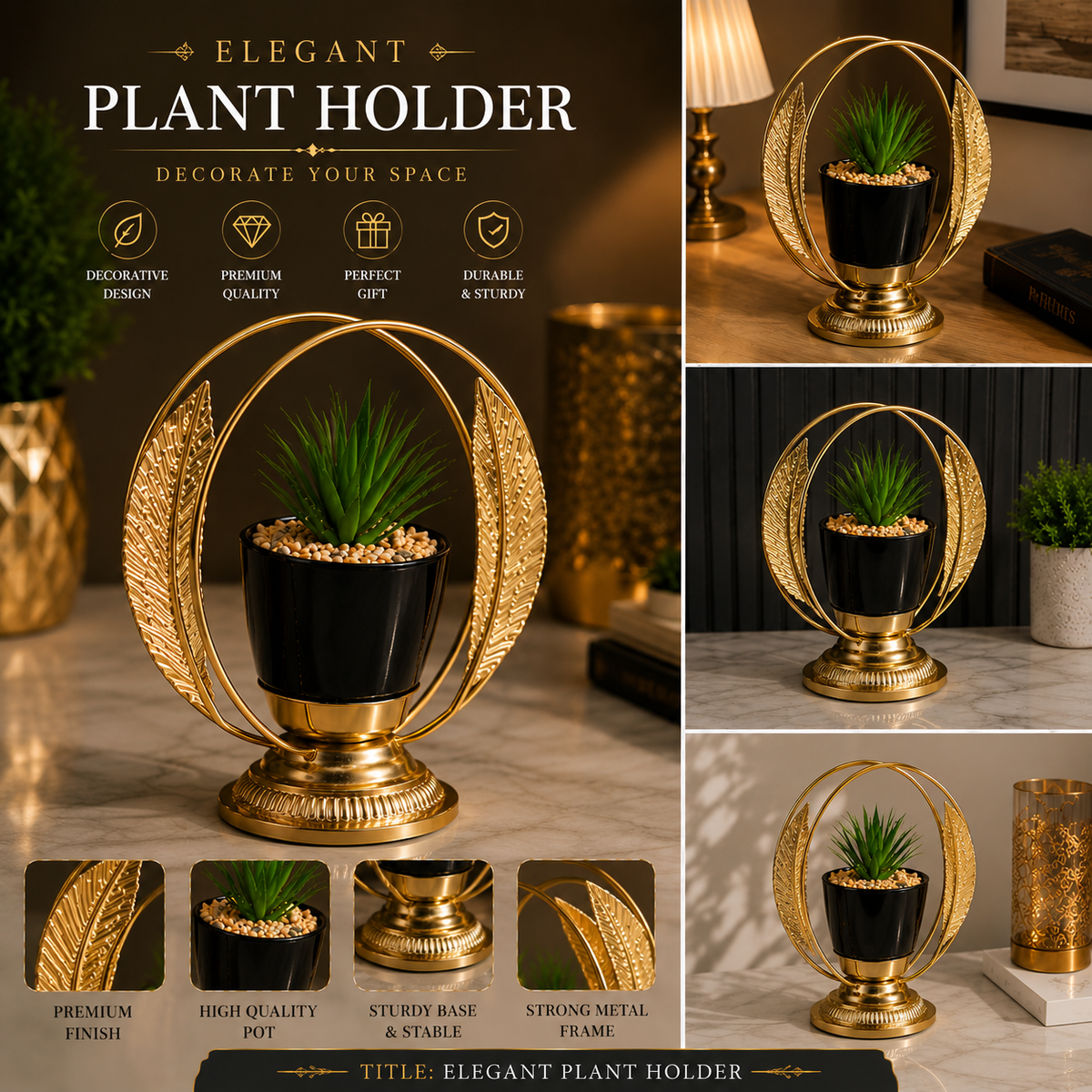 Luxury Gold Leaf Plant Holder – Elegant Decorative Indoor Planter Stand