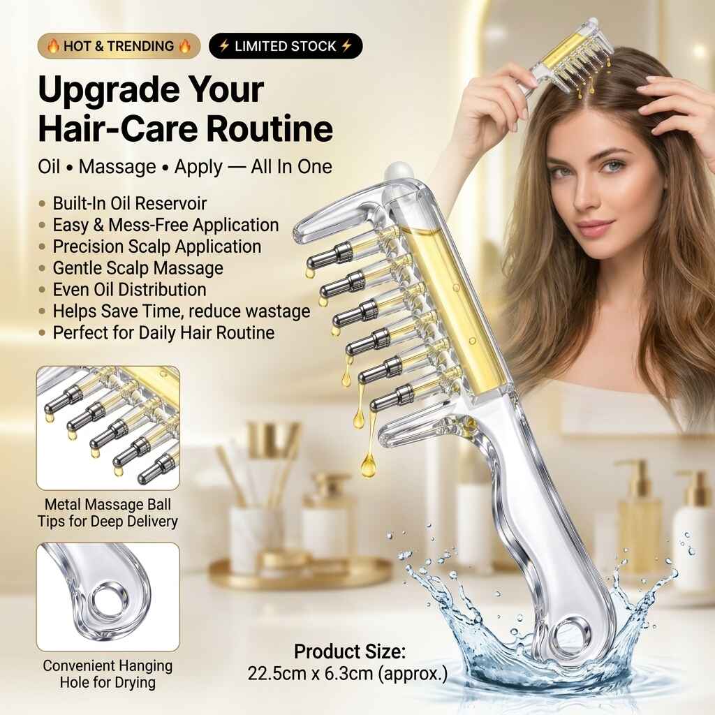Oil Hair Comb Applicator Bottle – 2-in-1 Hair Oil Comb & Scalp Massager for Easy Hair Oil Application