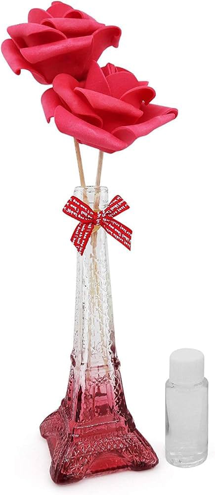 Elegant Eiffel Tower Rose Diffuser with Romantic Red Floral Design