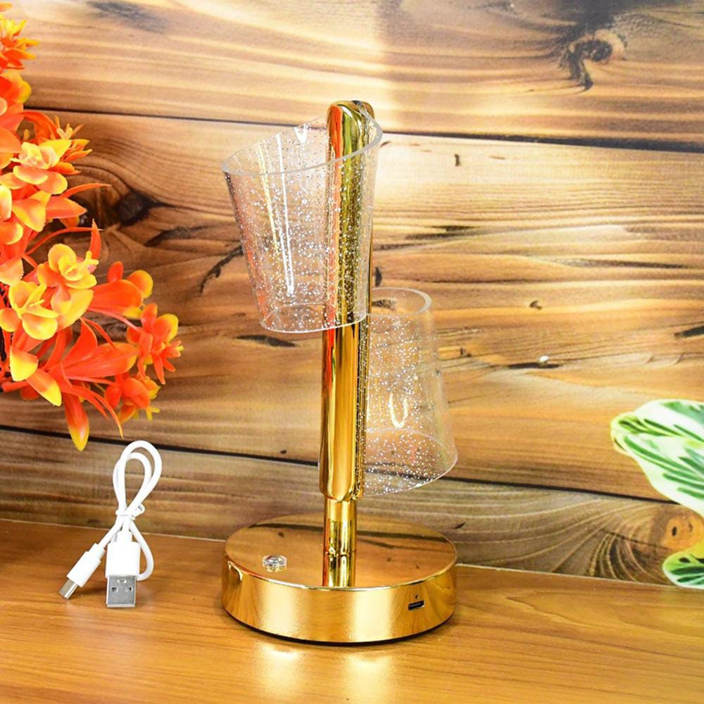 Modern Luxury Crystal LED Double Shade Table Lamp – Rechargeable Touch Lamp