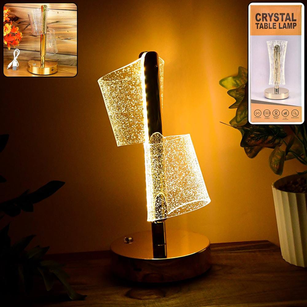 Modern Luxury Crystal LED Double Shade Table Lamp – Rechargeable Touch Lamp