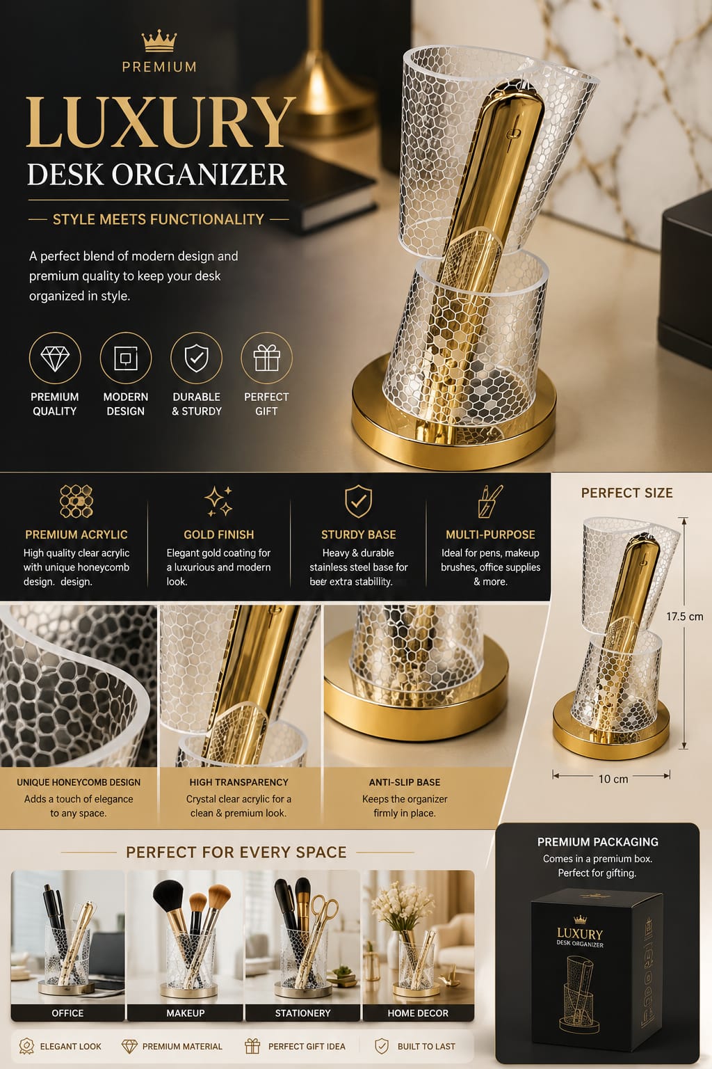 Modern Luxury Crystal LED Double Shade Table Lamp – Rechargeable Touch Lamp