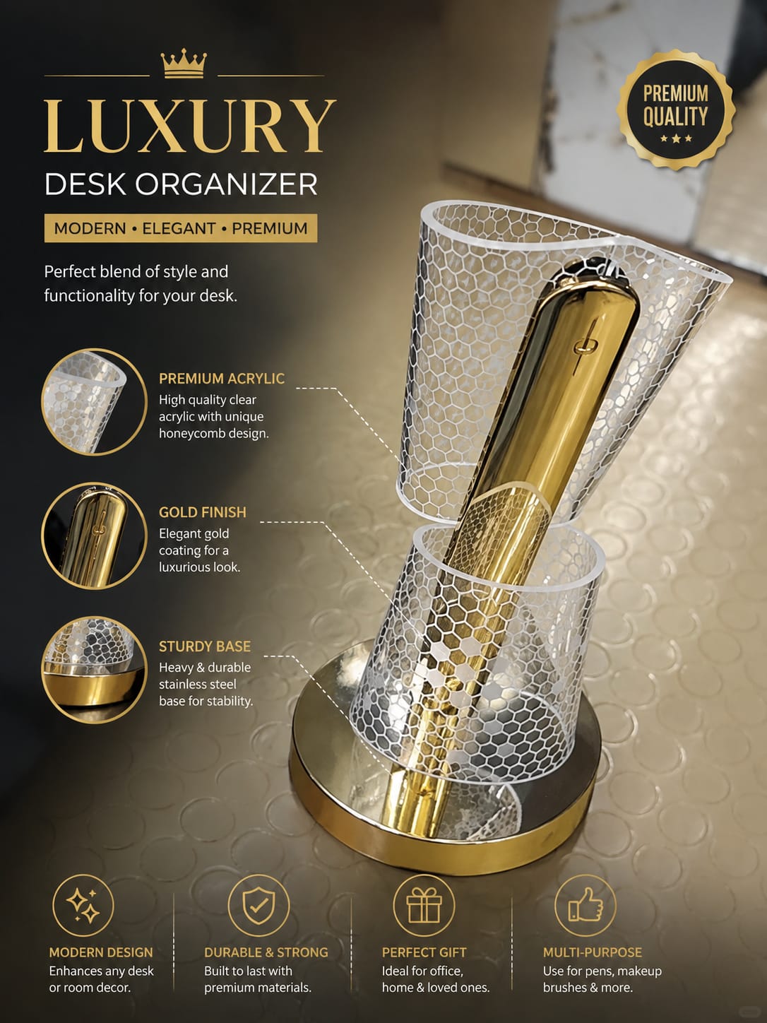 Modern Luxury Crystal LED Double Shade Table Lamp – Rechargeable Touch Lamp