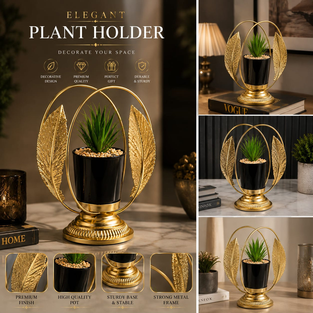 Luxury Gold Leaf Plant Holder – Elegant Decorative Indoor Planter Stand