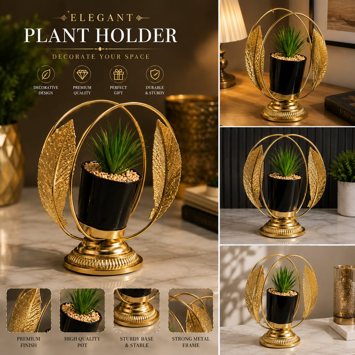 Luxury Gold Leaf Plant Holder – Elegant Decorative Indoor Planter Stand