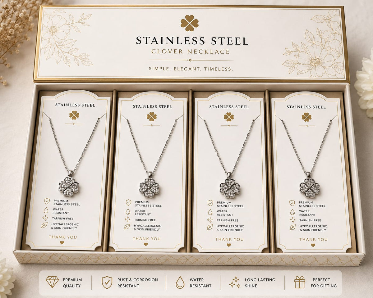 Stainless Steel Clover Necklace for Women – 4 Leaf Clover Pendant Jewelry
