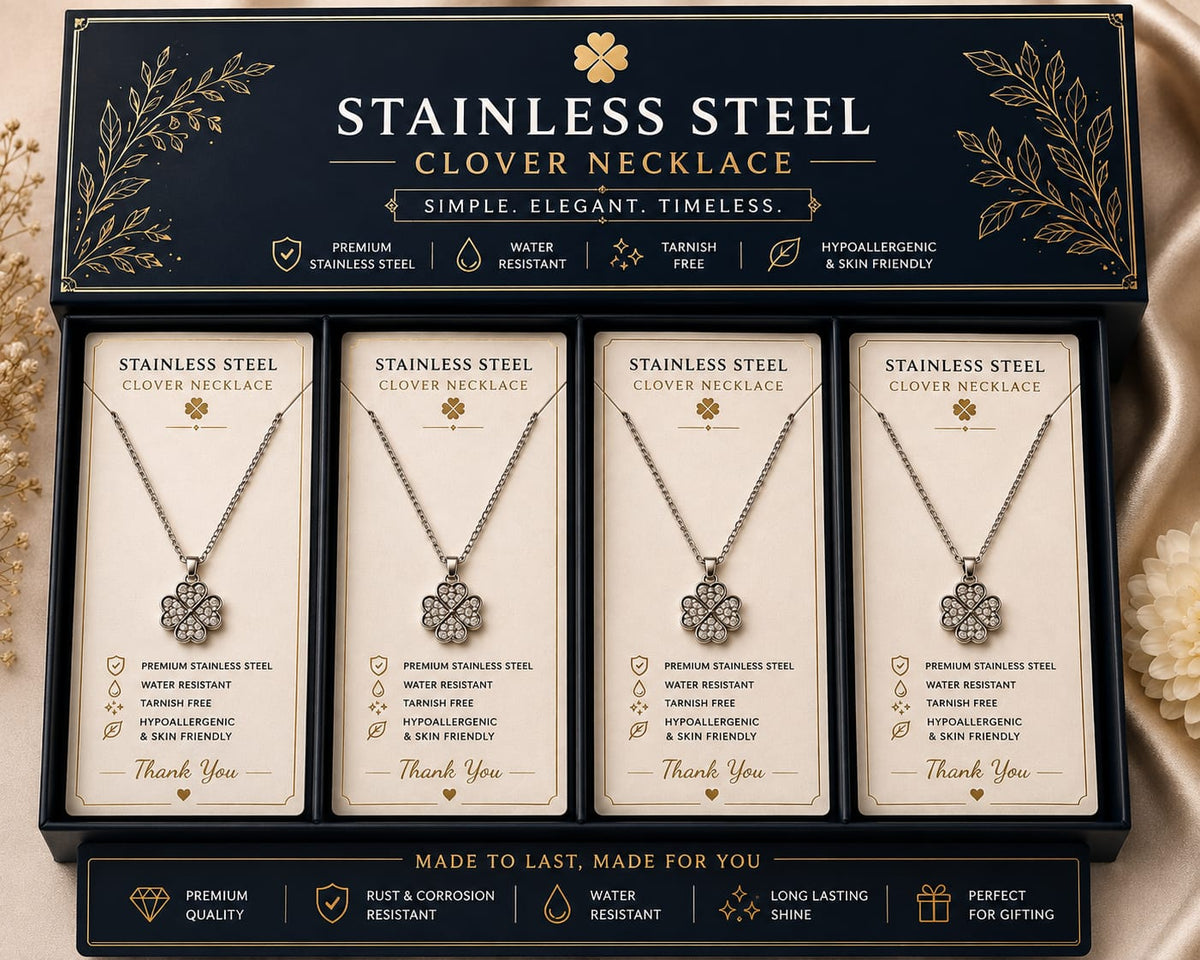Stainless Steel Clover Necklace for Women – 4 Leaf Clover Pendant Jewelry