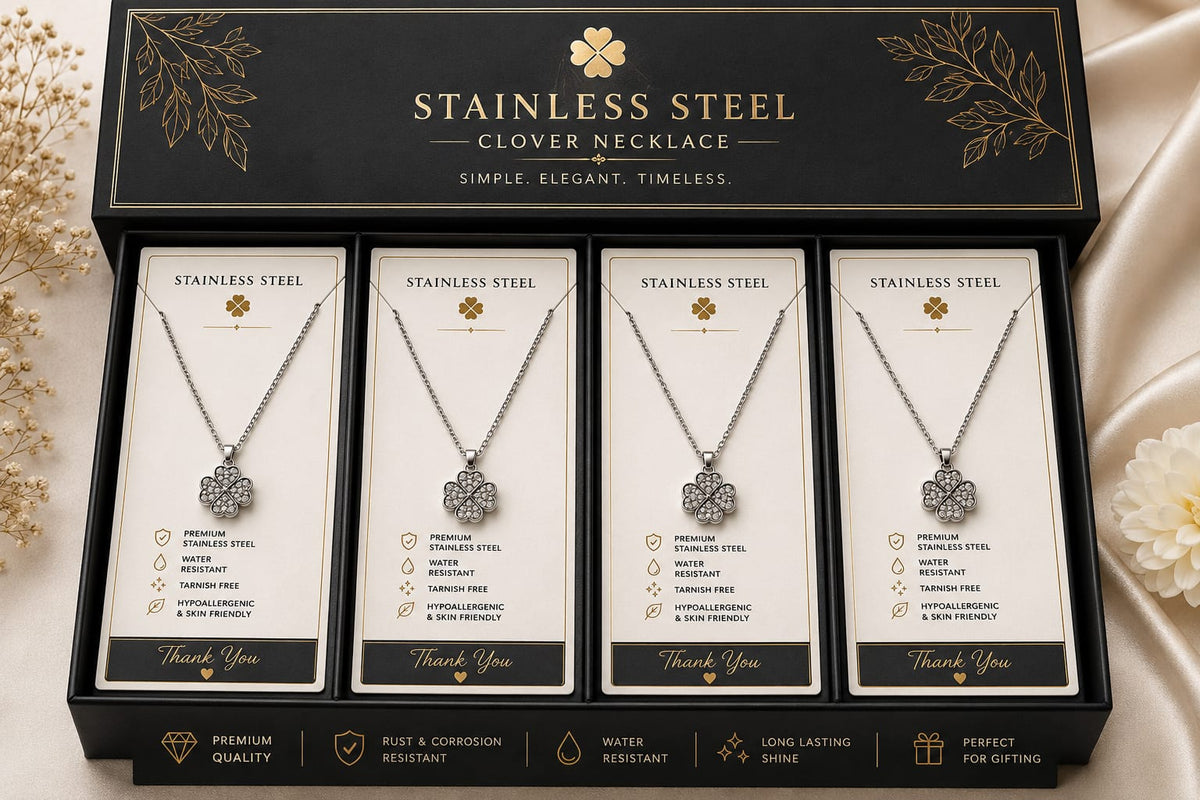 Stainless Steel Clover Necklace for Women – 4 Leaf Clover Pendant Jewelry
