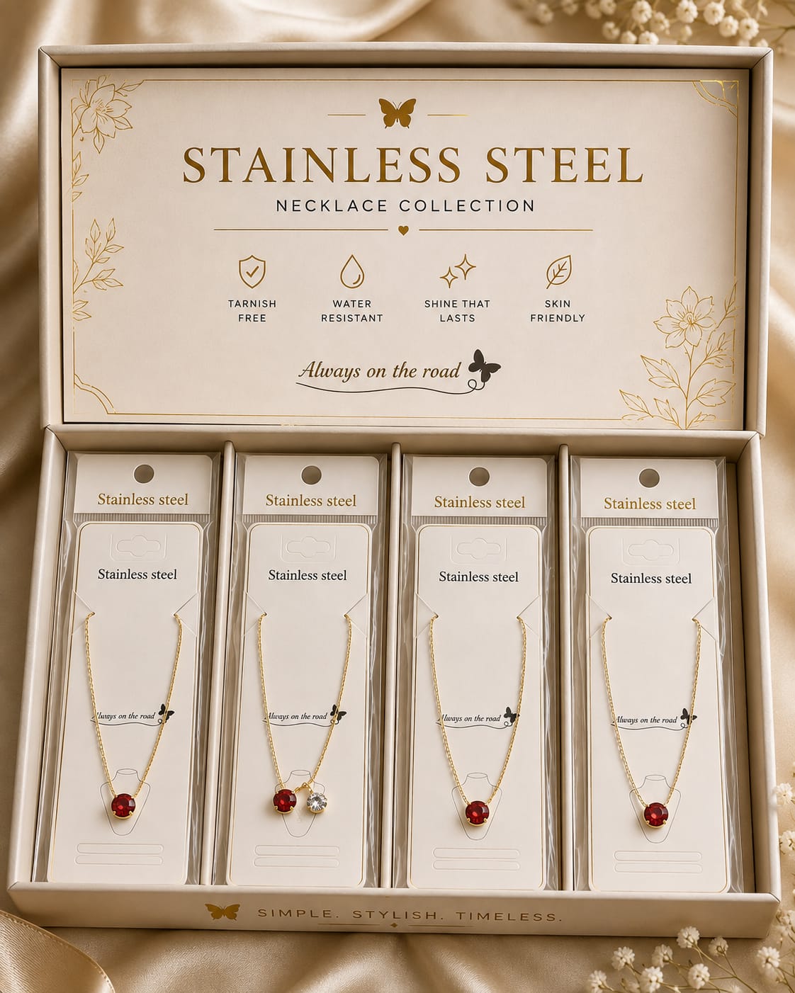 Premium Stainless Steel Necklace – Red Crystal Pendant | Elegant Everyday Jewelry