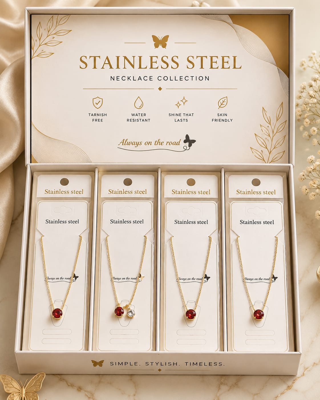 Premium Stainless Steel Necklace – Red Crystal Pendant | Elegant Everyday Jewelry
