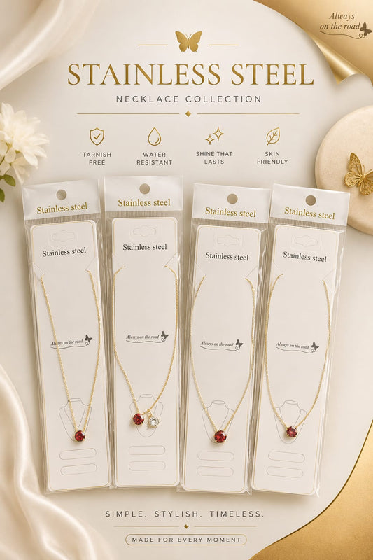Premium Stainless Steel Necklace – Red Crystal Pendant | Elegant Everyday Jewelry