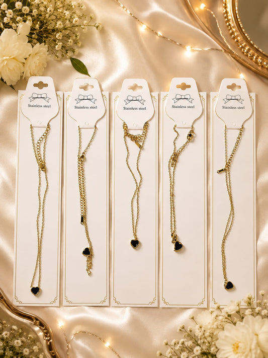 Elegant Gold-Tone Stainless Steel Heart Necklace Set – Luxury Gift Box Collection