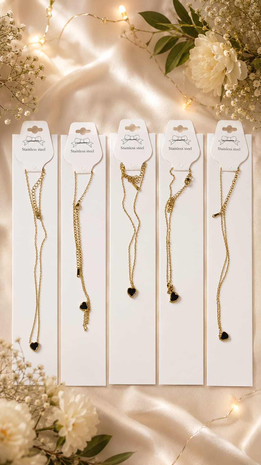 Elegant Gold-Tone Stainless Steel Heart Necklace Set – Luxury Gift Box Collection