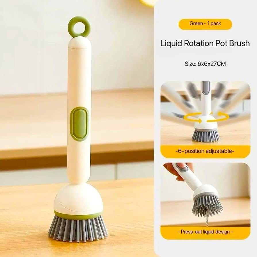 360° Rotating Kitchen Cleaning Brush with Long Handle | Multi-Purpose Dish Scrubber & Pot Cleaning Brush
